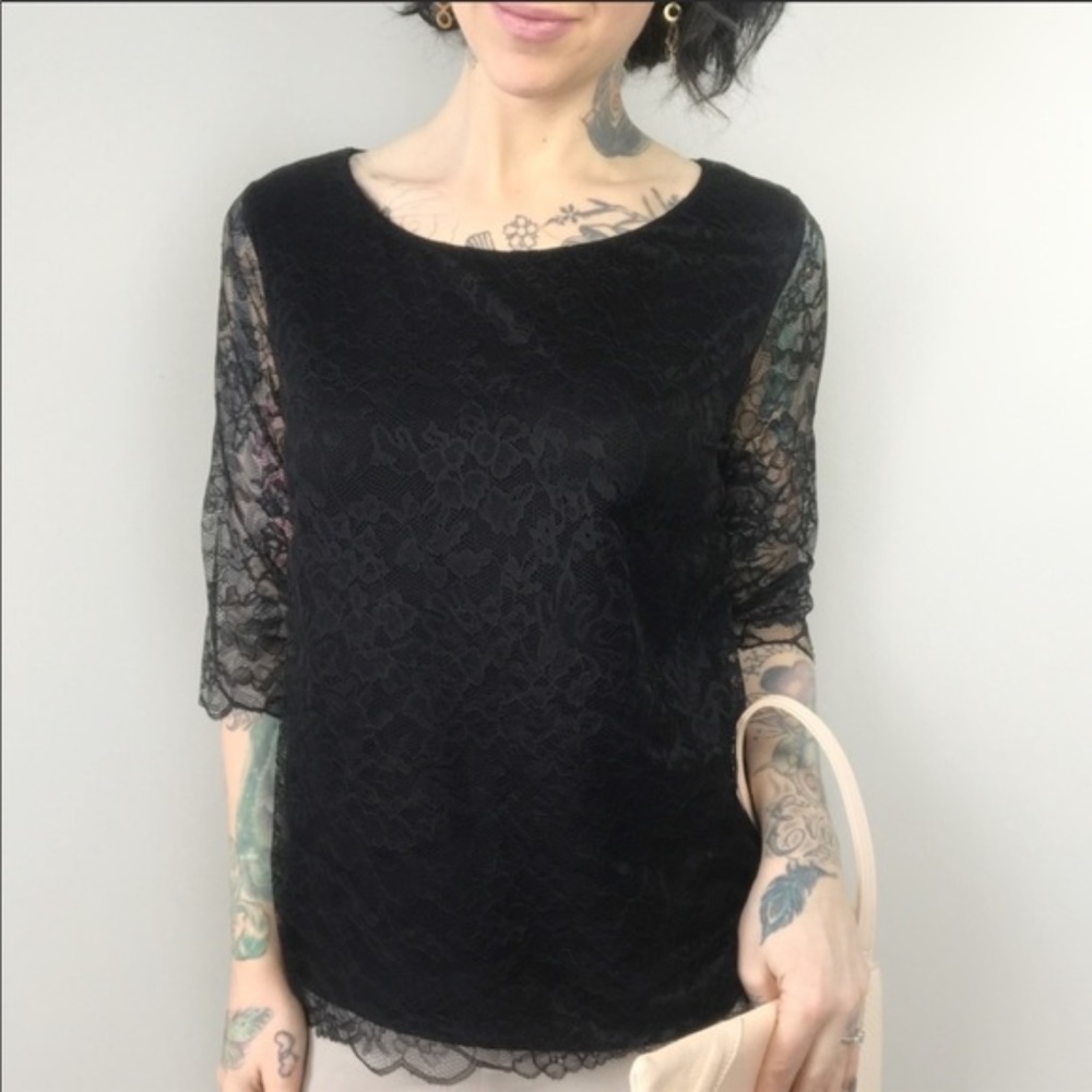 Velvet by G&S Black Lace Top